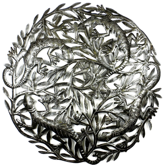 Four Lizards Metal Drum Art Wall Hanging