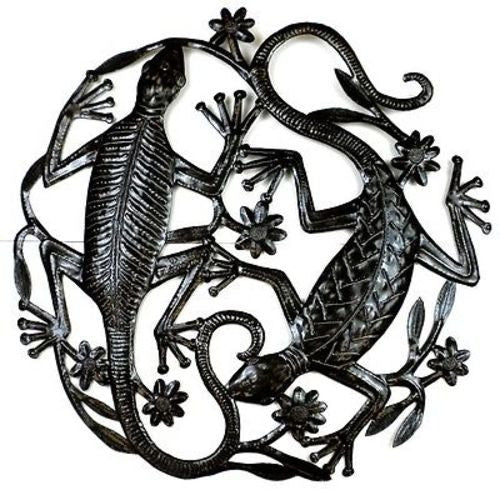 24 inch Metal Art Two Geckos