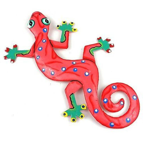 Eight Inch Bright Pink Metal Gecko