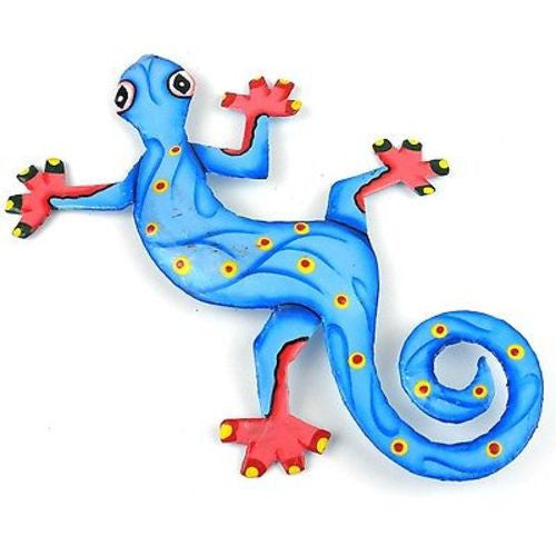 Eight Inch Ocean Blue Metal Gecko