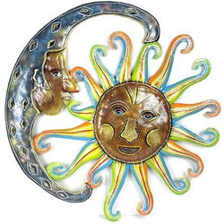 24-Inch Painted Blue Moon and Sun Metal Wall Art