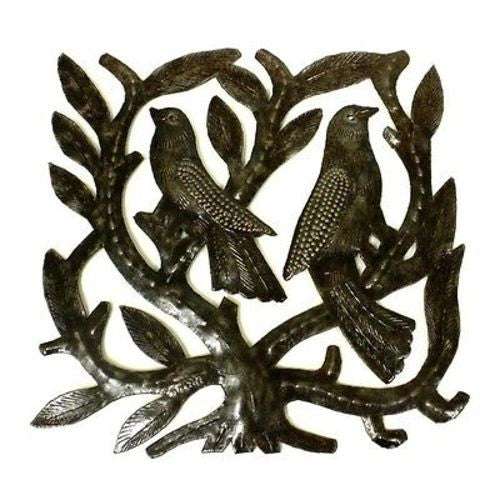 Haitian Steel Drum Tree of Life Sq 8 inch Wall Art